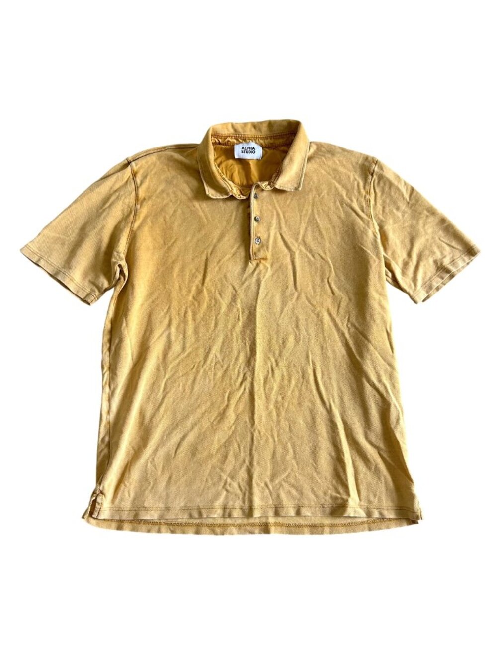 Alpha Studio Men's Sz M Yellow Short-Sleeve Polo Shirt With Button-Up Collar
